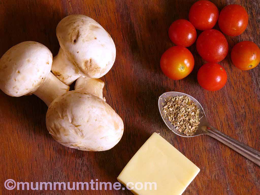 Ingredients for mushroom-cheese stuffed cherry tomatoes recipe