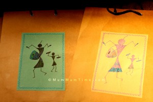 Two gift bags with warli design